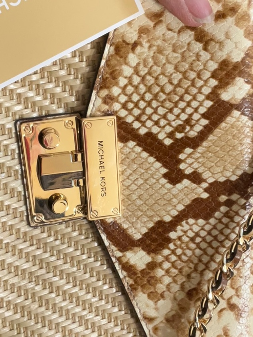 Brand New Tags, Michael Kors straw, and leather Crossbody, $428 Retail